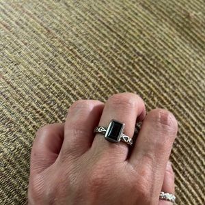 Sterling silver and garnet!  Size 8.